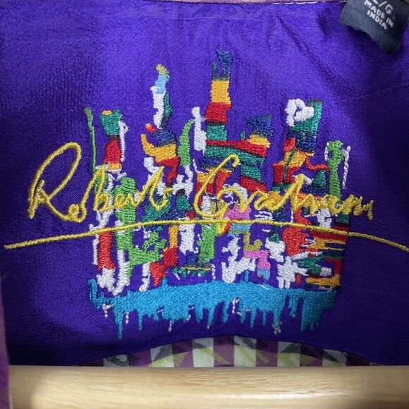 Robert Graham Shirt Mens L Large Long Sleeve Purple Plaid Embroidered Flip Cuff - Picture 5 of 15